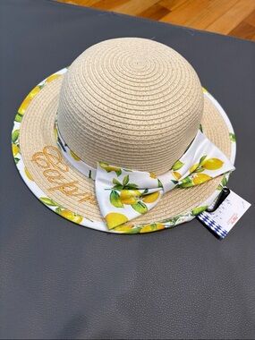 Raffia Straw Sun Hat with Lemon-Print Bow purchased in Sorrento Italy 🇮🇹